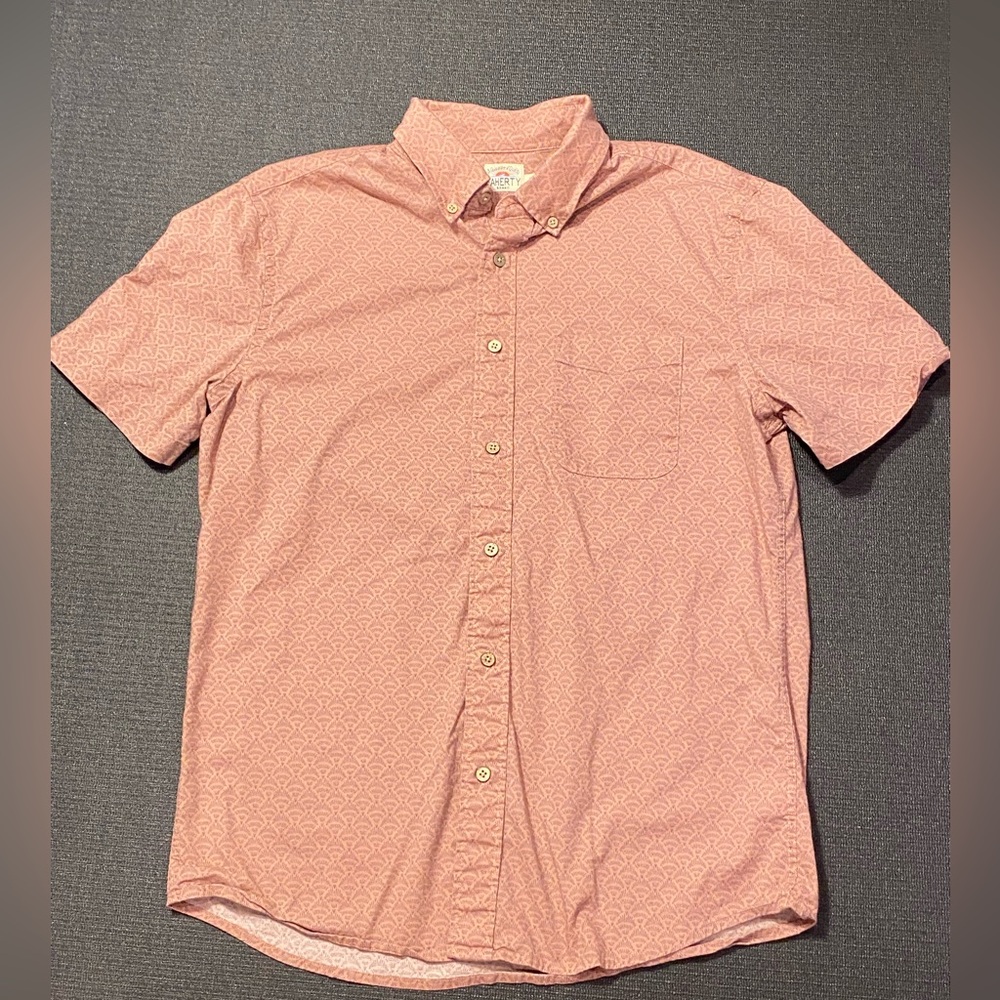 Faherty Brand Playa Diamond Print SS Mens Button Up‎ Shirt Pacific Sunrose M